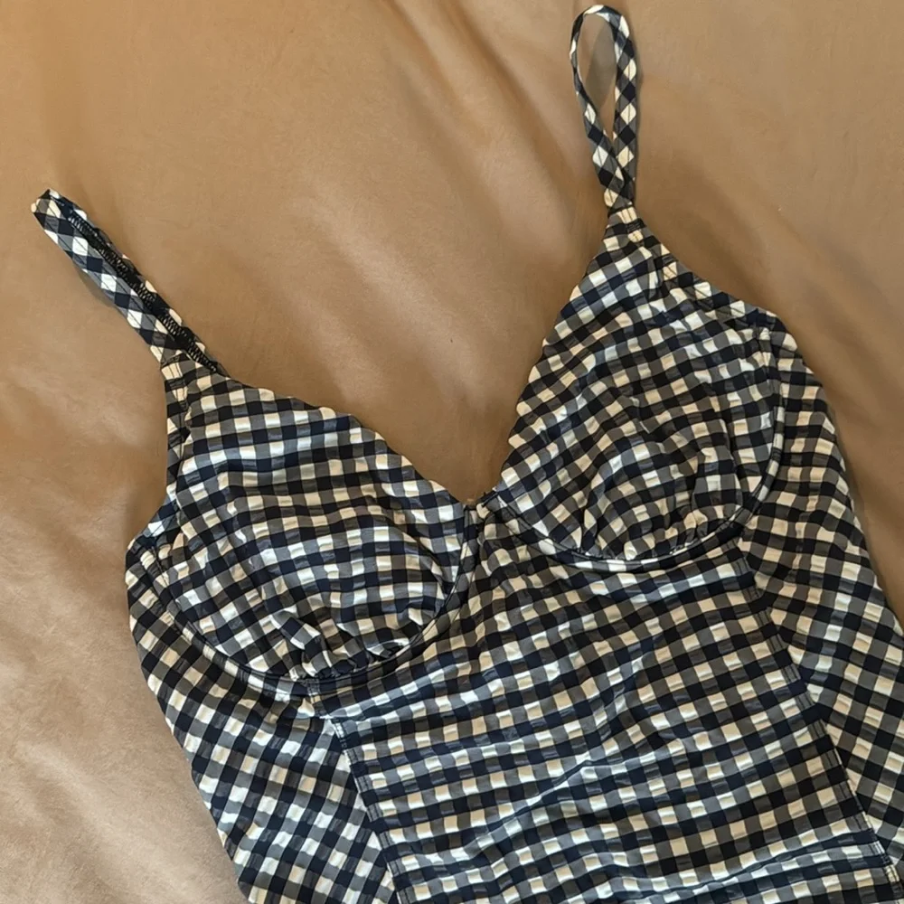 Tory Burch black white plaid swimsuit one piece small swim bodysuit vacation